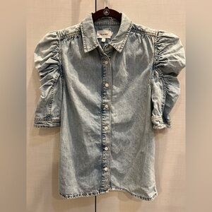 Frame Puffed Sleeve Denim Button-Up Shirt